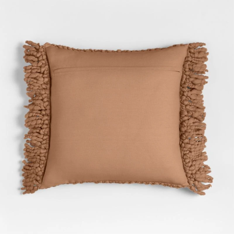 Chunky Woven Wool Fringe 23"x23" Sierra Tan Throw Pillow with Feather Insert