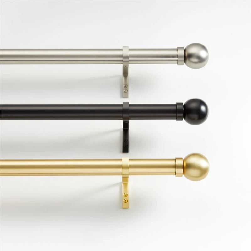 Brass 1.5" Standard Curtain Rod and Large Round End Cap Finials Set 48"-88"