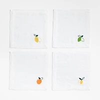 Citrus Embroidered EUROPEAN FLAX ™-Certified Linen Cocktail Napkins, Set of 4