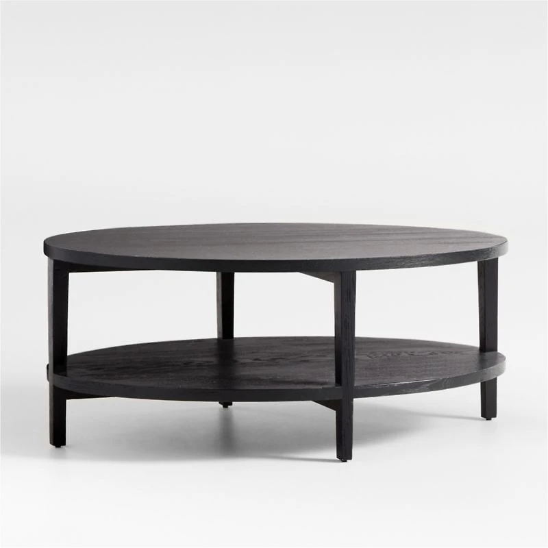 Clairemont Ebonized Oak Wood 60" Oval Coffee Table with Shelf
