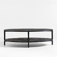Clairemont Ebonized Oak Wood 60" Oval Coffee Table with Shelf