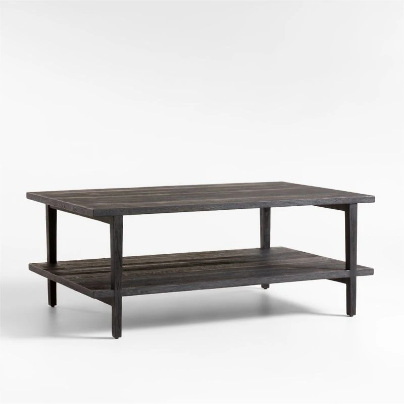 Clairemont Ebonized Oak Wood 48" Rectangular Coffee Table with Shelf