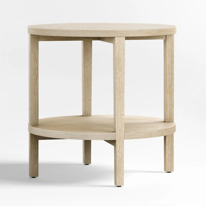 Clairemont Natural Oak Wood Round End Table with Shelf, Set of 2