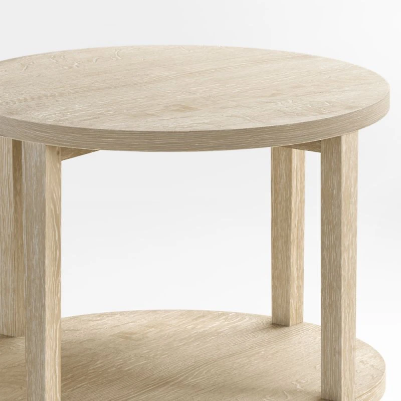 Clairemont Natural Oak Wood Round End Table with Shelf, Set of 2