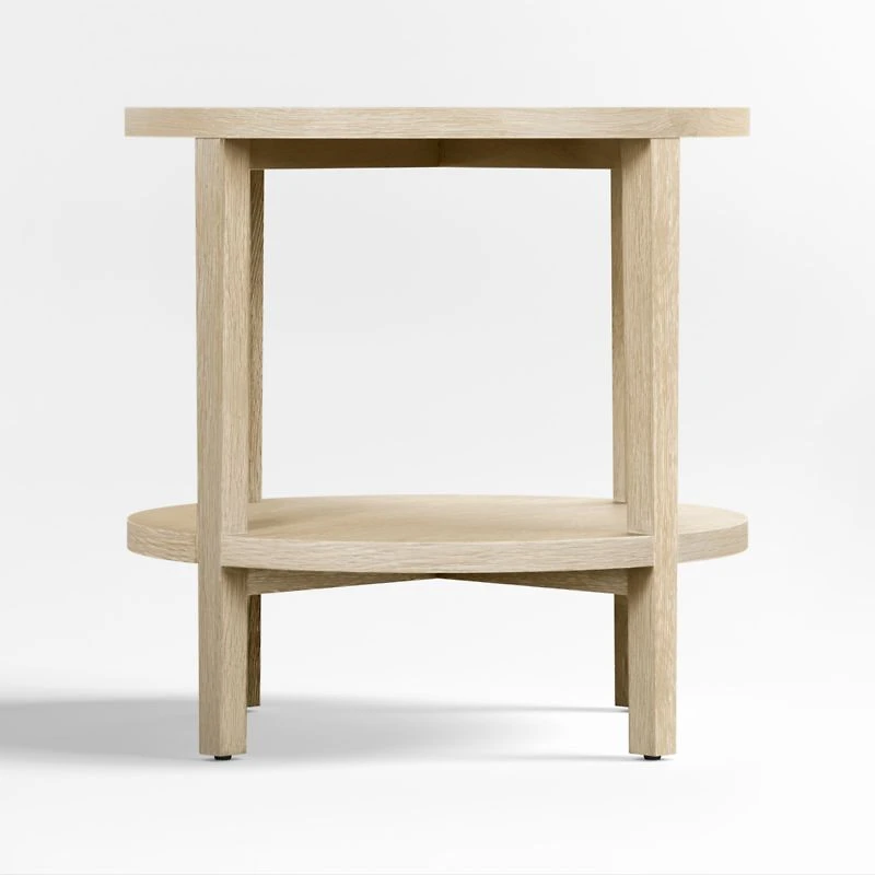 Clairemont Natural Oak Wood Round End Table with Shelf, Set of 2