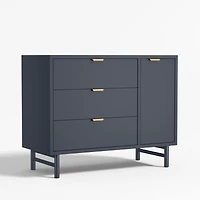 Classic 44"  Deep Navy Blue Wood 3-Drawer Kids Dresser with Door