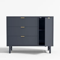 Classic 44"  Deep Navy Blue Wood 3-Drawer Kids Dresser with Door