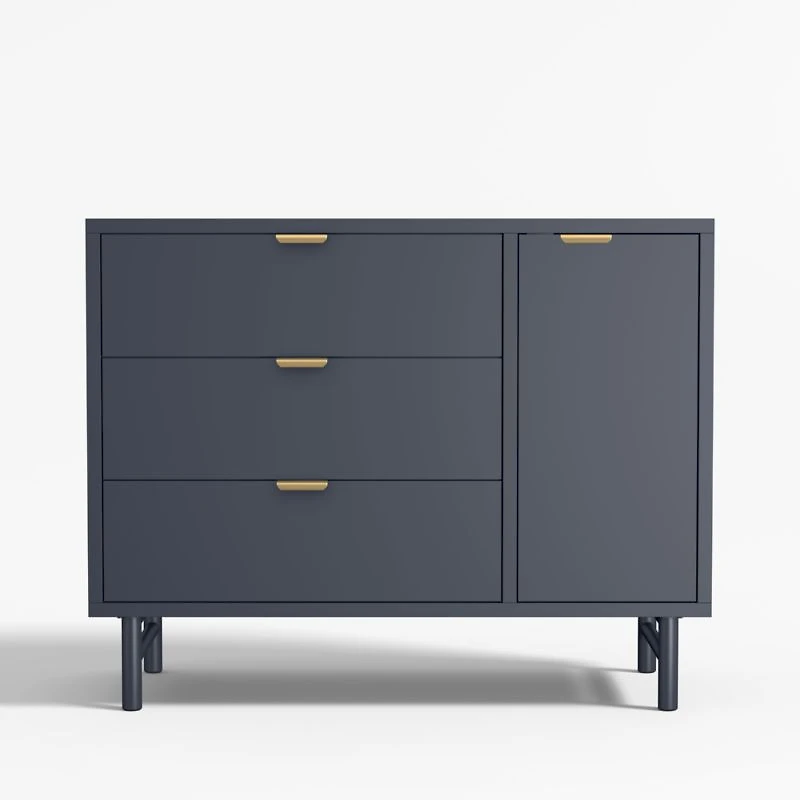 Classic 44"  Deep Navy Blue Wood 3-Drawer Kids Dresser with Door