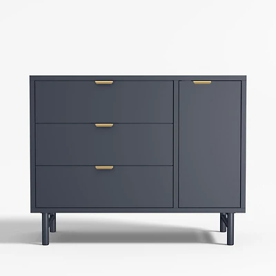 Classic 44"  Deep Navy Blue Wood 3-Drawer Kids Dresser with Door