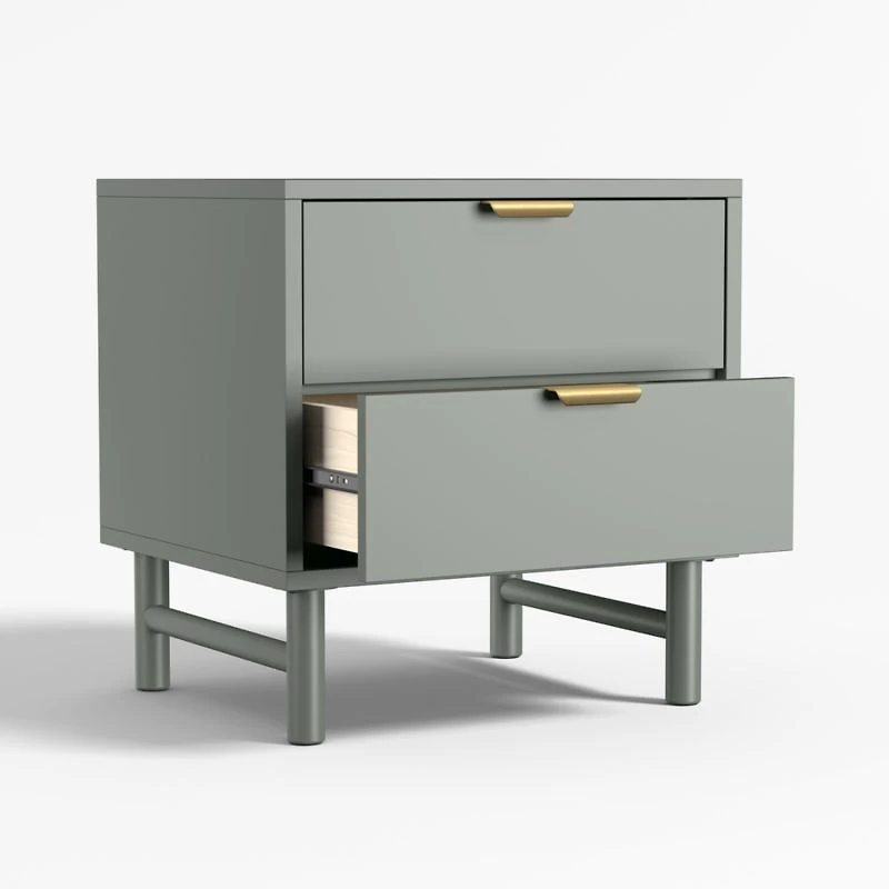 Classic Laurel Green Wood 2-Drawer Kids Nightstand