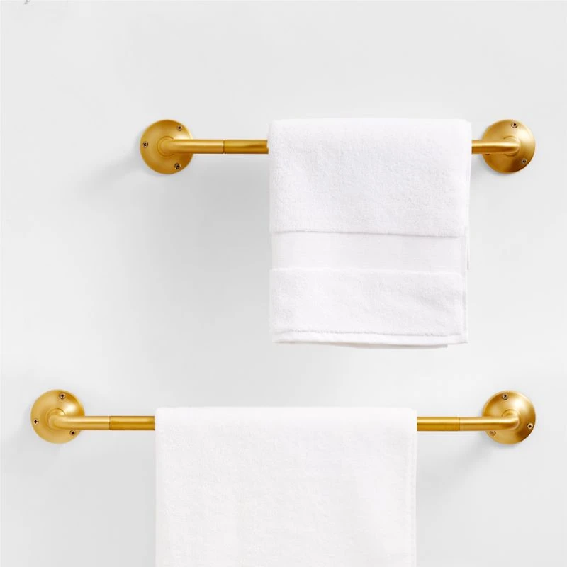 Classic Round Brushed Brass Bath Towel Bar 24"