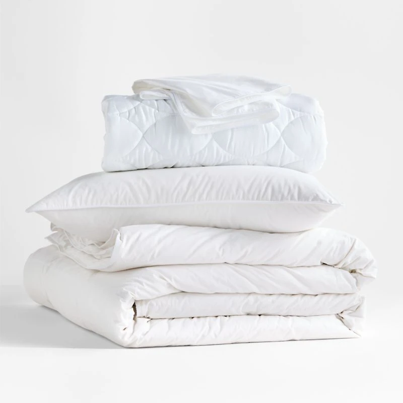 Classic Down Twin Bedding Insert Bundle with Feather Down Pillows & Protectors