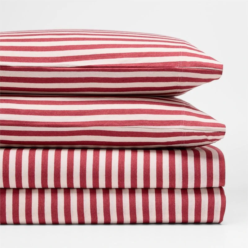 Comfy Tee Red Currant Striped Organic Cotton Jersey Kids Full Sheet Set