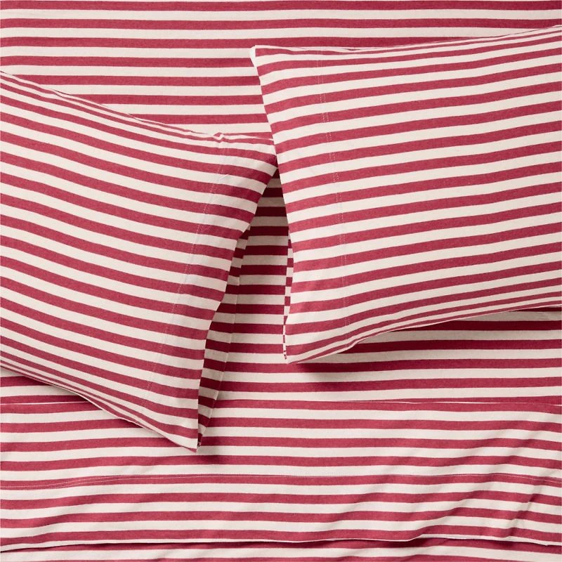 Comfy Tee Red Currant Striped Organic Cotton Jersey Kids Full Sheet Set