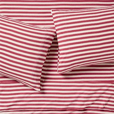 Comfy Tee Red Currant Striped Organic Cotton Jersey Kids Full Sheet Set