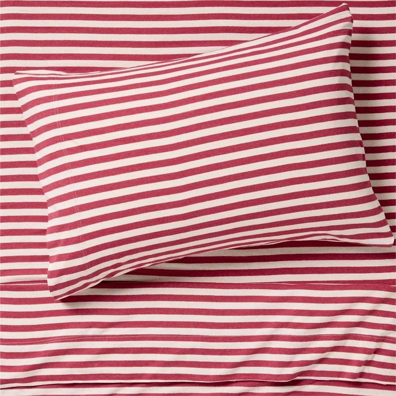 Comfy Tee Red Currant Striped Organic Cotton Jersey Kids Twin Sheet Set