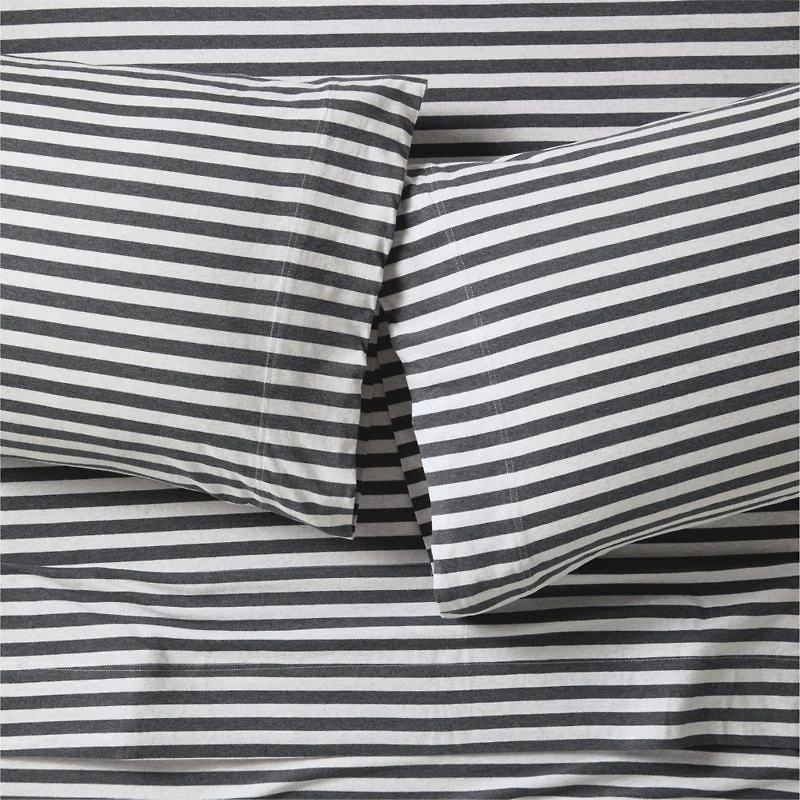 Comfy Tee Charcoal Stripe Organic Cotton Jersey Kids Twin Sheet Set