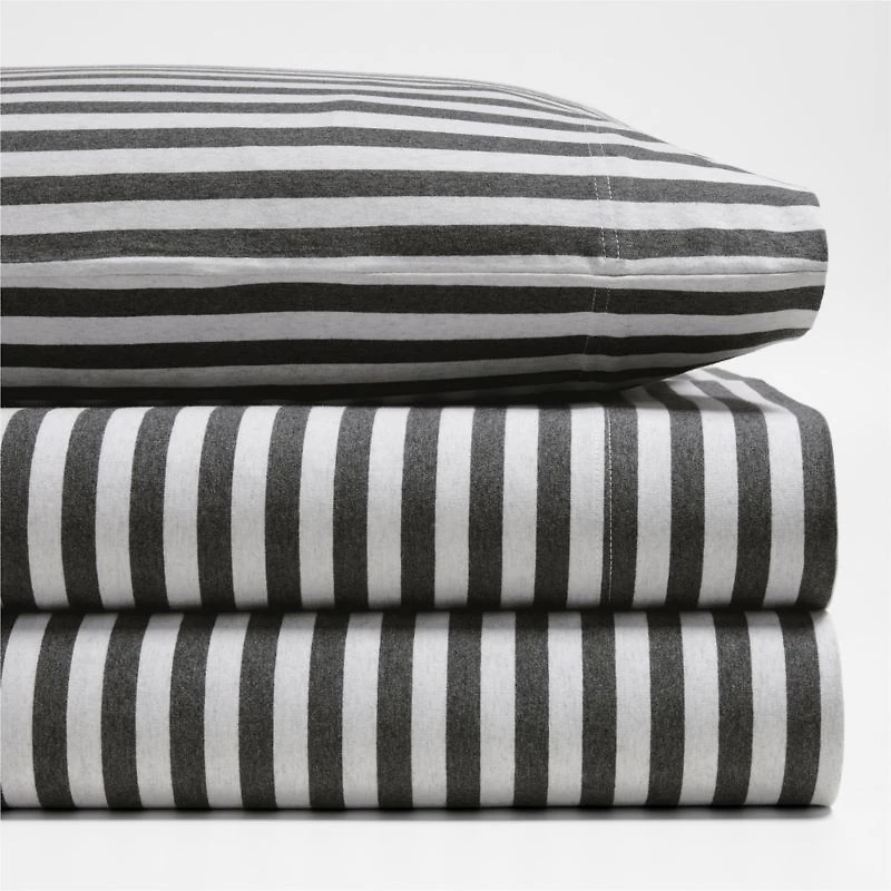 Comfy Tee Charcoal Stripe Organic Cotton Jersey Kids Twin Sheet Set