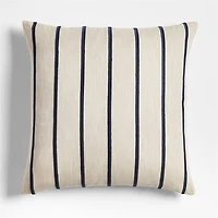 Como Cotton Embroidered Thin Stripe 23"x23" Deep Indigo Blue Throw Pillow with Feather Insert