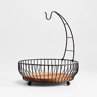 Cora Black Acacia Wood Fruit Basket with Banana Hanger