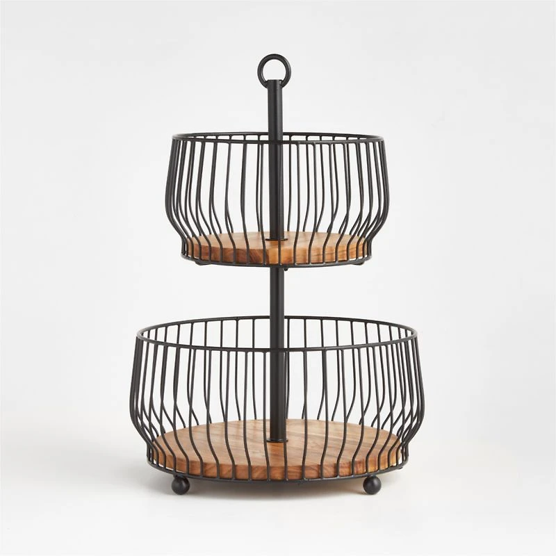 Cora Acacia Wood Black -Tier Fruit Basket