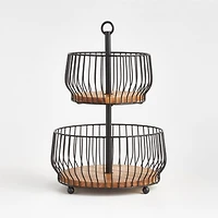 Cora Acacia Wood Black -Tier Fruit Basket
