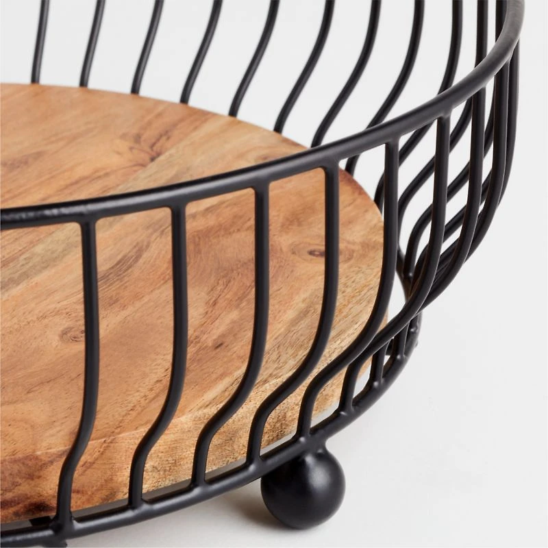 Cora Acacia Wood Black -Tier Fruit Basket