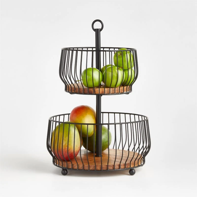 Cora Acacia Wood Black -Tier Fruit Basket