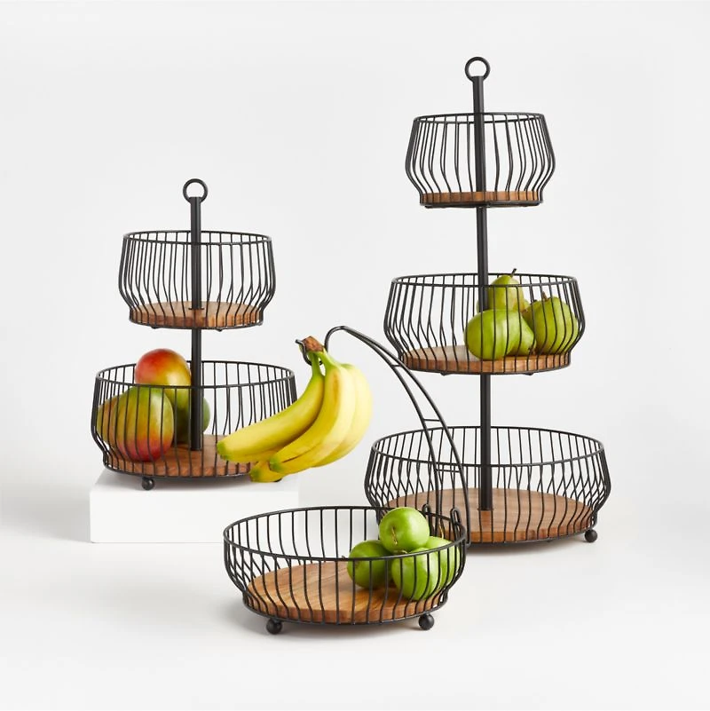 Cora Acacia Wood Black -Tier Fruit Basket