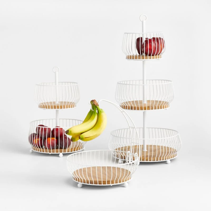 Cora White and Wood 3-Tier Fruit Basket