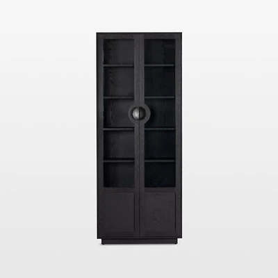 Coraline Glass and Ebony Oak Wood Display Cabinet with Storage