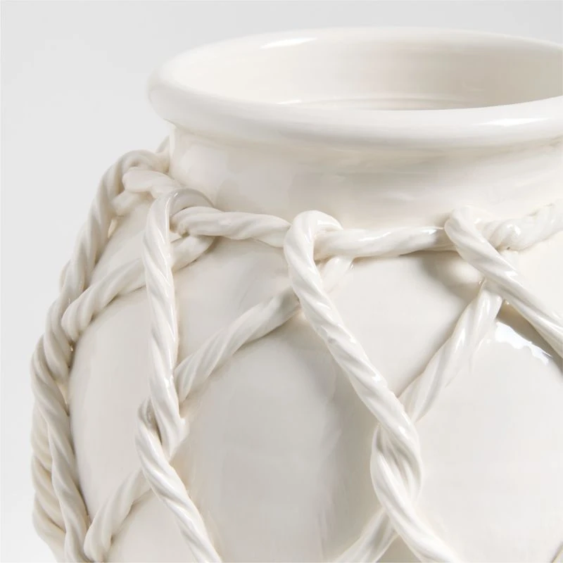 Corda Small White Ceramic Rope Vase 15"