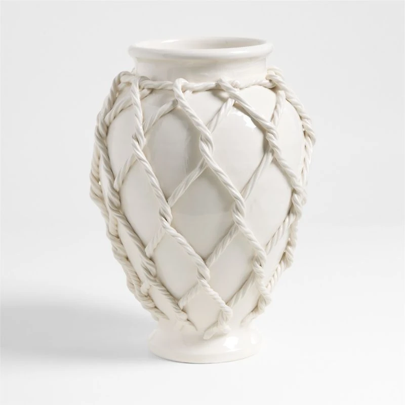 Corda Small White Ceramic Rope Vase 15"