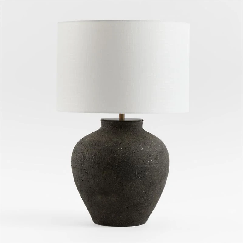 Corfu Black Table Lamp with Linen Drum Shade 26.6"