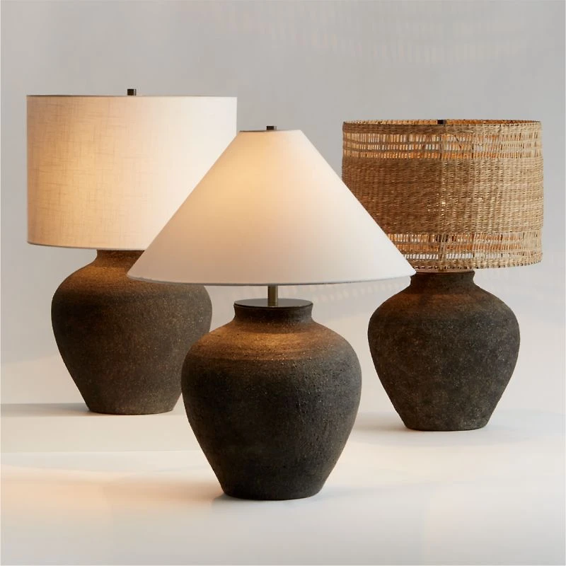 Corfu Black Table Lamp with Linen Drum Shade 26.6"