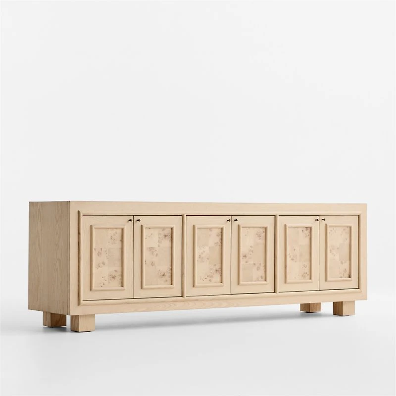 Cotswold 85" Natural Oak and Burl Storage Media Console
