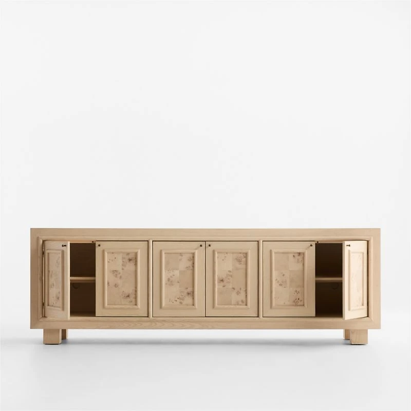 Cotswold 85" Natural Oak and Burl Storage Media Console
