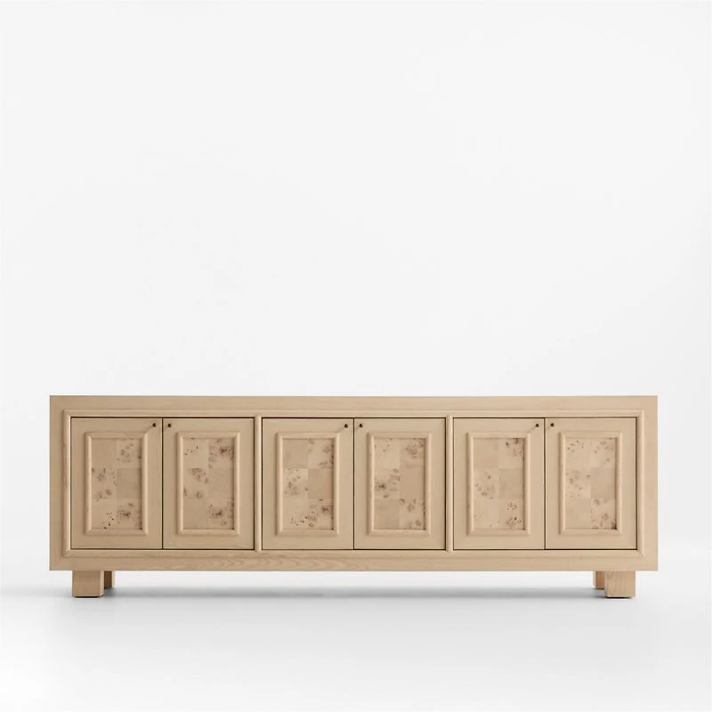 Cotswold 85" Natural Oak and Burl Storage Media Console