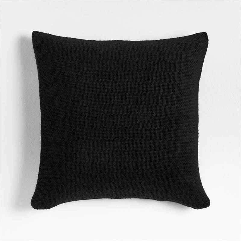Organic Cotton Basketweave 20"x20" Ink Black Throw Pillow with Feather Insert
