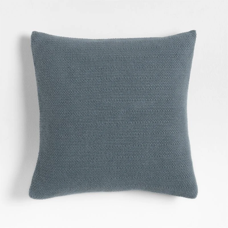 Organic Cotton Basketweave 20"x20" Blue Throw Pillow with Feather Insert