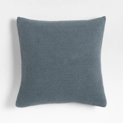Organic Cotton Basketweave 20"x20" Blue Throw Pillow with Feather Insert