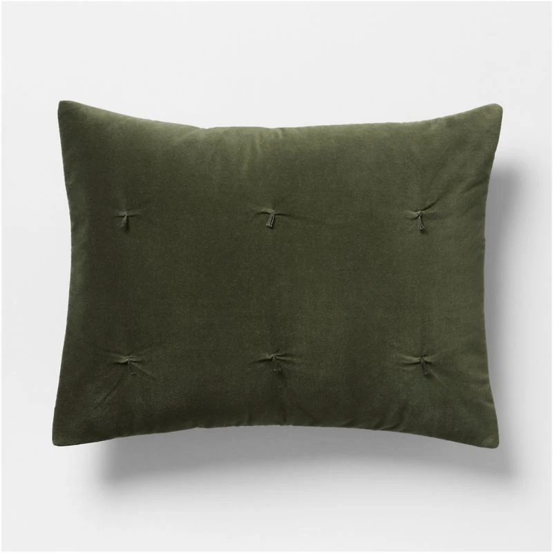 Organic Cotton Linen Velvet Ficus Green Euro Quilted Bed Pillow Sham