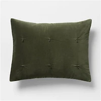 Organic Cotton Linen Velvet Ficus Green Euro Quilted Bed Pillow Sham