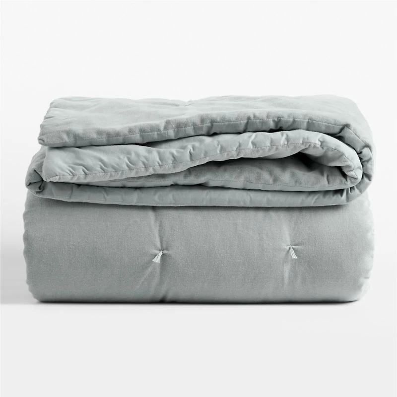 Organic Cotton Linen Velvet Mist Blue King Quilt