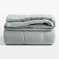 Organic Cotton Linen Velvet Mist Blue King Quilt