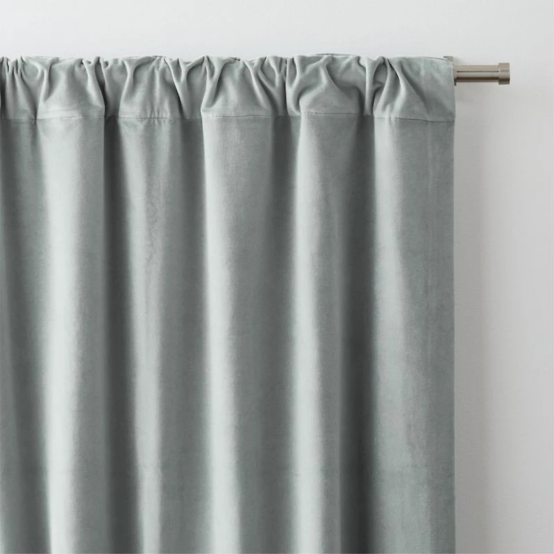 Mist Blue Cotton Velvet Window Curtain Panel with Lining 48"x96"