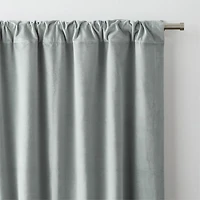 Mist Blue Cotton Velvet Window Curtain Panel with Lining 48"x96"