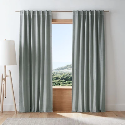Mist Blue Cotton Velvet Window Curtain Panel with Lining 48"x96"