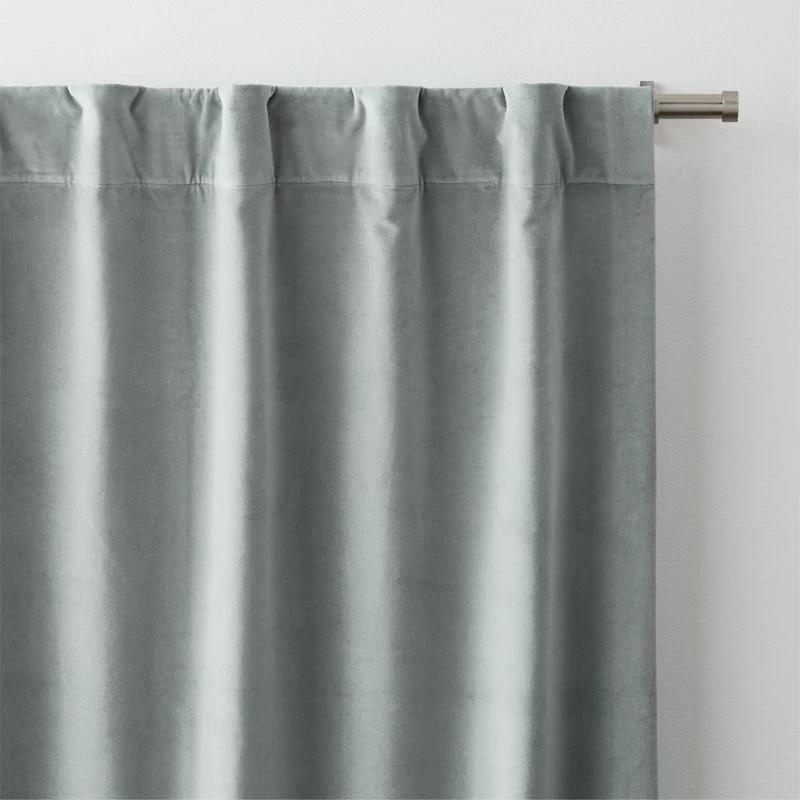 Mist Blue Cotton Velvet Window Curtain Panel with Lining 48"x96"