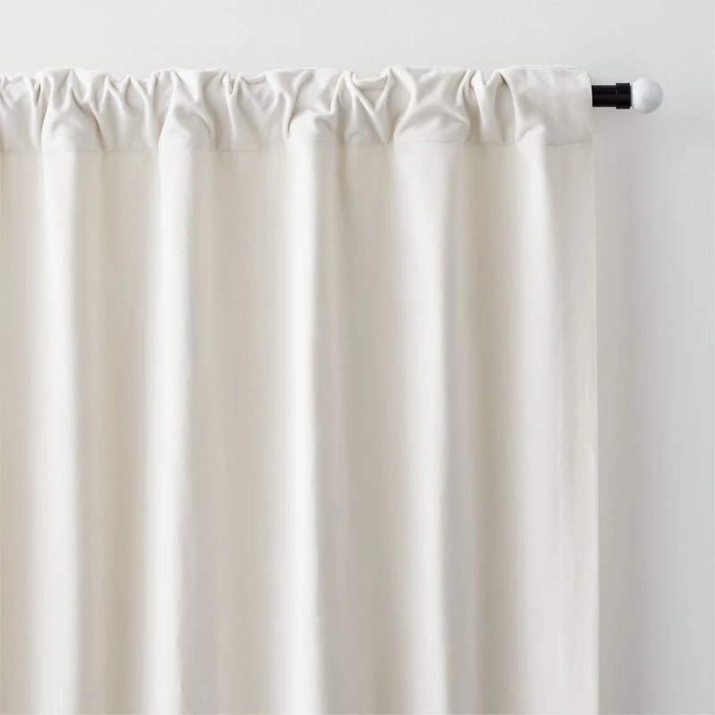 Ivory Cotton Velvet Window Curtain Panel with Lining 48"x84"